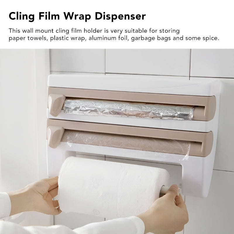 4-in-1 Multi-Purpose Wall-Mounted Kitchen Organizer Shelf with Foil Dispenser