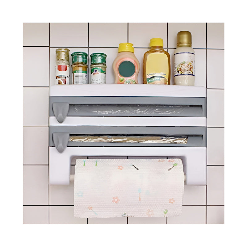 4-in-1 Multi-Purpose Wall-Mounted Kitchen Organizer Shelf with Foil Dispenser