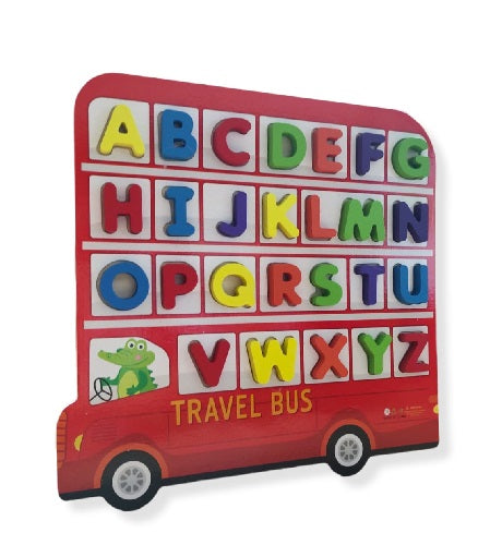 Wooden 3D Educational Alphabet Travel Bus For Early Learning