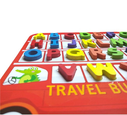 Wooden 3D Educational Alphabet Travel Bus For Early Learning