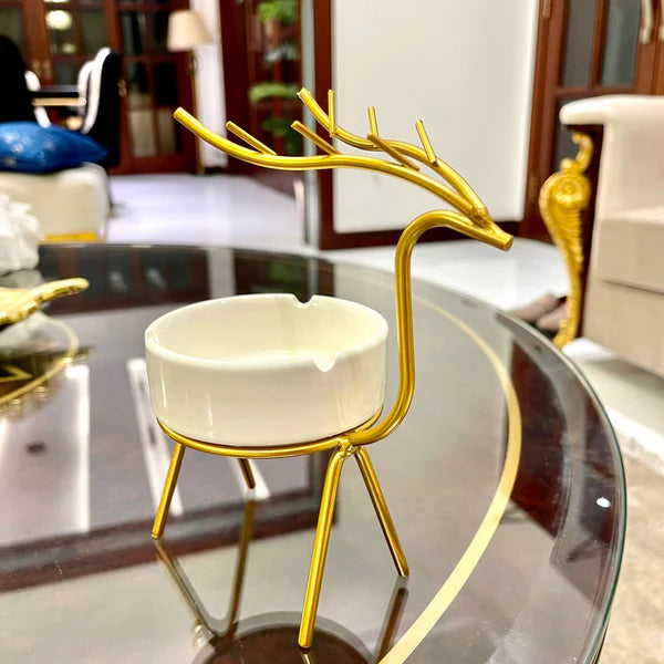 METALLIC GOLDEN GAZELLE STYLE ASH TRAY DECOR FOR TABLE AND HOME