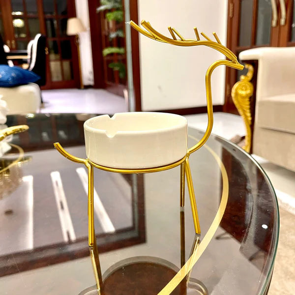 METALLIC GOLDEN GAZELLE STYLE ASH TRAY DECOR FOR TABLE AND HOME