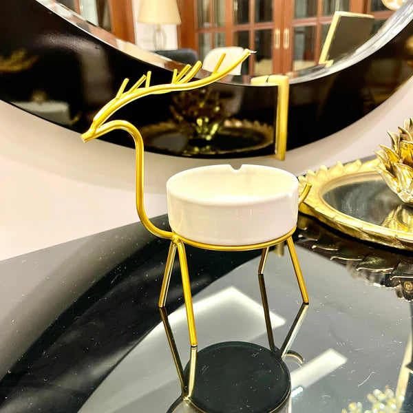 METALLIC GOLDEN GAZELLE STYLE ASH TRAY DECOR FOR TABLE AND HOME