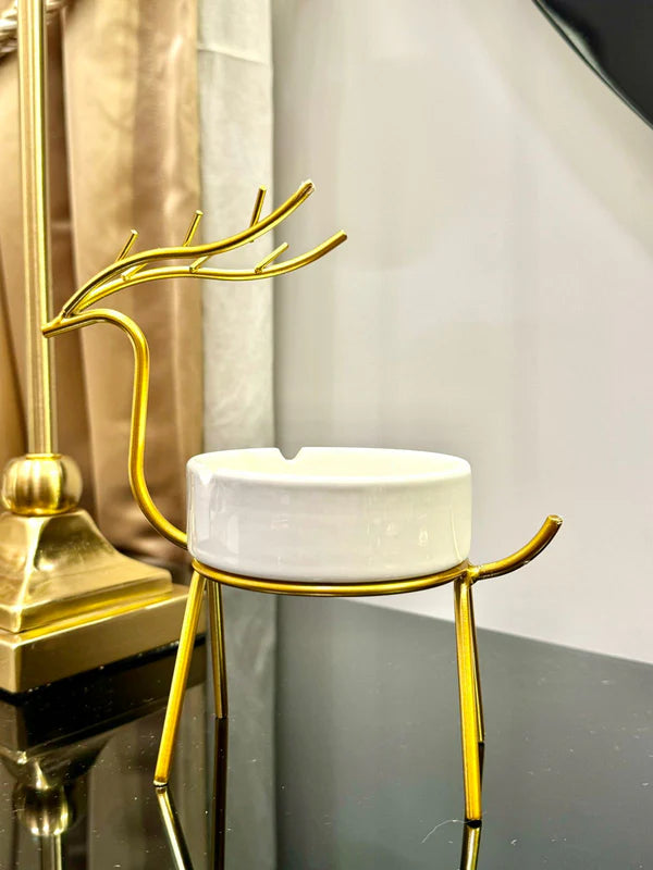 METALLIC GOLDEN GAZELLE STYLE ASH TRAY DECOR FOR TABLE AND HOME