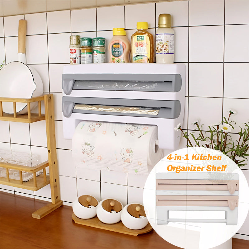 4-in-1 Multi-Purpose Wall-Mounted Kitchen Organizer Shelf with Foil Dispenser