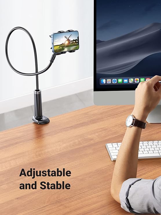 Gooseneck Phone Holder 360 Adjustable Lazy Holder Mount Clamp With Sturdy Flexible Long Arm (black)